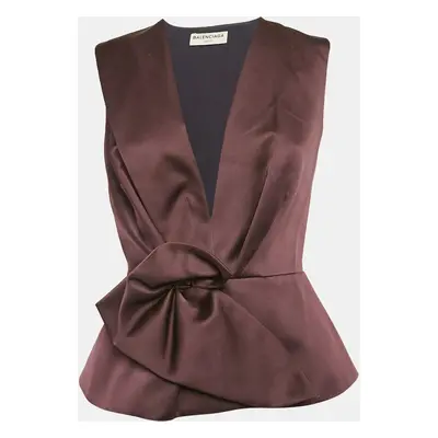 Balenciaga Dark Burgundy Satin Draped Sleeveless Blouse