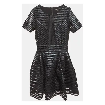 Maje Black Roybridge Striped Mesh Flared Mini Dress