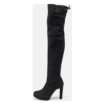 Stuart Weitzman Black Suede Leather Highland Over The Knee Boots Size 38.5