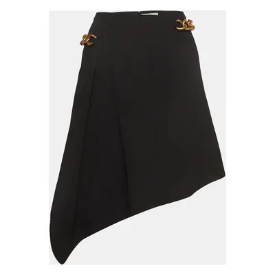 Givenchy Black Chain Belted Gabardine Asymmetrical Mini Skirt