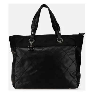 Chanel Black Leather Coco Mark Paris Biarritz MM Tote