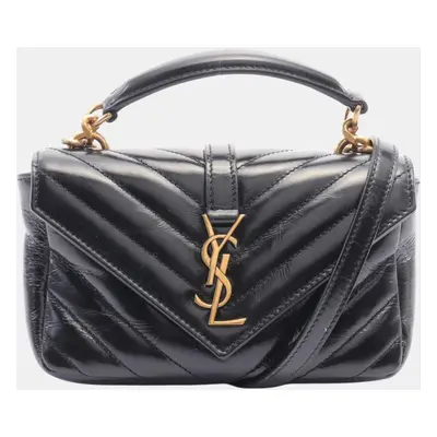 Saint Laurent Paris Black Leather College Mini Shoulder Bag