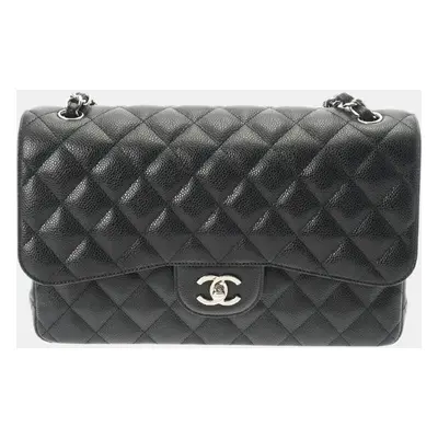 Chanel Black Caviar Leather Classic Double Flap Jumbo Bag