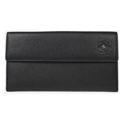 Chanel Black Leather Camellia Bifold Wallet