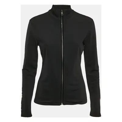 Fendi Black Logo Velvet Trim Jersey Zip-Up Jacket