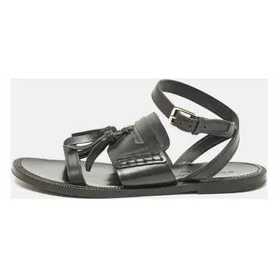 Burberry Black Leather Bethany Ankle Strap Flat Sandals Size