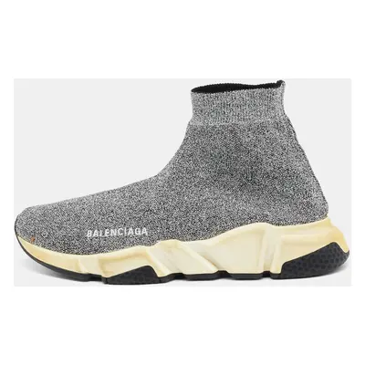 Balenciaga Silver Knit Fabric Speed Trainer Slip On Sneakers Size