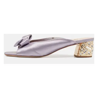 Miu Miu Purple Satin Bow Crystal Heel Sandals Size