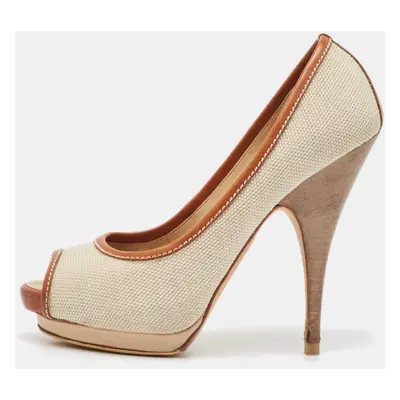 Giuseppe Zanotti Beige/Brown Canvas Peep Toe Platform Pumps Size