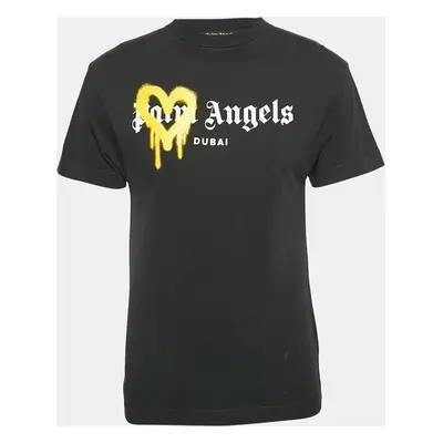 Palm Angels Black Logo Print Cotton Crew Neck T-Shirt