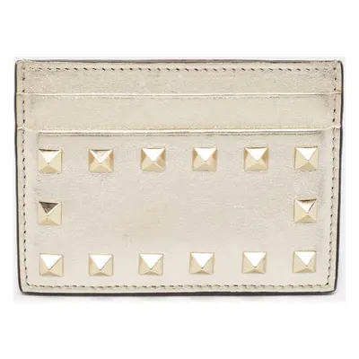 Valentino Light Gold Leather Rockstud Card Case