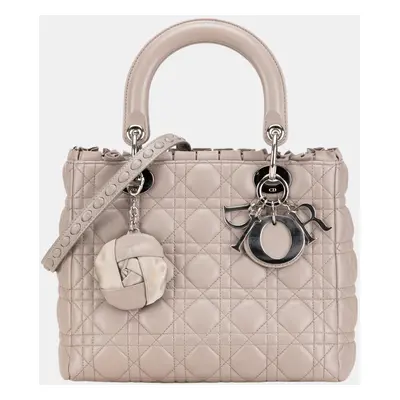 Dior Beige Medium Lambskin Cannage Ruffle Trim Lady Dior