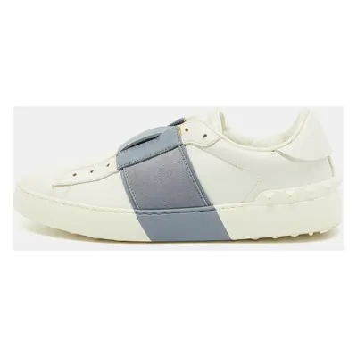 Valentino White/Blue Leather Rockstud Slip On Sneakers Size