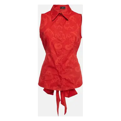 Etro Red Paisley Print Cotton Waist Tie-Up Sleeveless Shirt