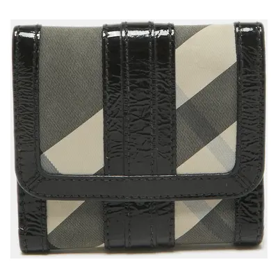 Burberry Smoke Beat Check Nylon and Patent Leather French Wallet