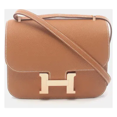 Hermes Brown/Gold Leather Constance Mini Shoulder Bag