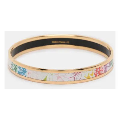 Hermes Multicolor Jungle Love Rainbow Printed Gold Plated Narrow Bangle Bracelet