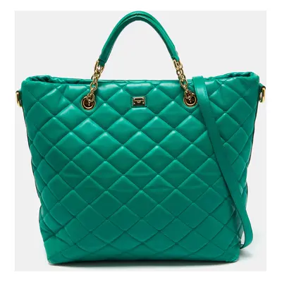 Dolce & Gabbana Green Quilted Leather Chain Shopper Tote