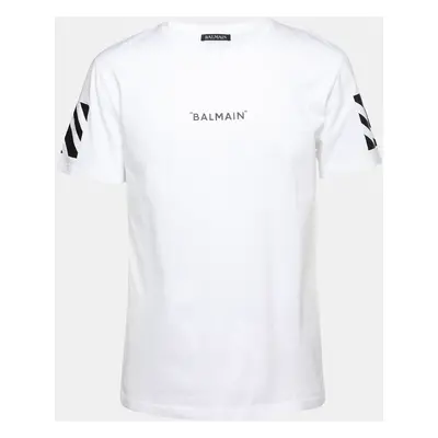 Balmain White Cotton Logo Print T-Shirt