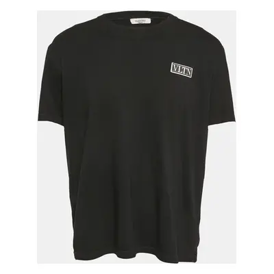 Valentino Black Logo Applique Jersey Crew Neck T-Shirt