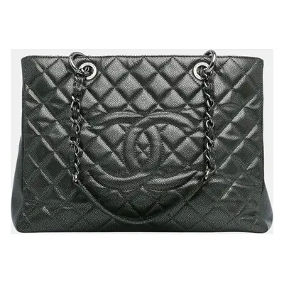 Chanel Grey Metallic Caviar Grand Shopping Tote