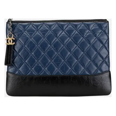 Chanel Black/Blue Medium Aged Calfskin Gabrielle O Case Clutch