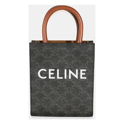 Celine Tan Calfskin Triomphe Canvas Mini Vertical Cabas Tote