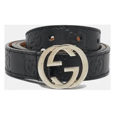 Gucci Black Guccissima Leather Interlocking G Buckle Belt