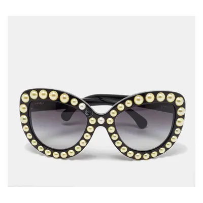 Chanel Black/Grey Gradient Faux Pearl Cat-Eye Sunglasses