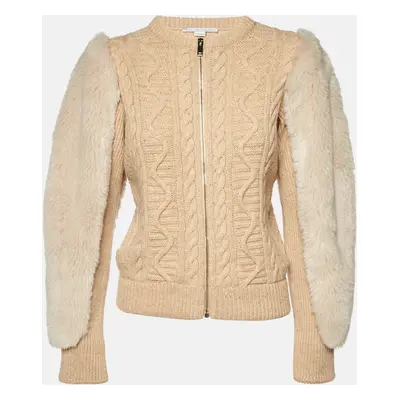 Stella McCartney Beige Cable Knit Wool Zip-Up Cardigan