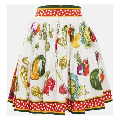 Dolce & Gabbana White Vegetable Print Tiered Mini Skirt