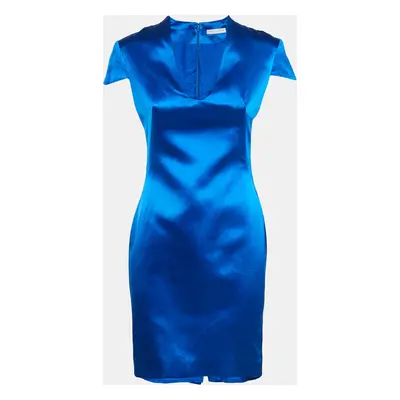 Alexander McQueen Blue Silk Satin Sheath Dress