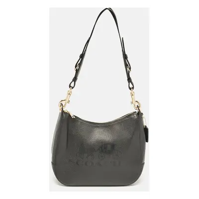 Coach Black Leather Embossed Horse and Carriage Hobo