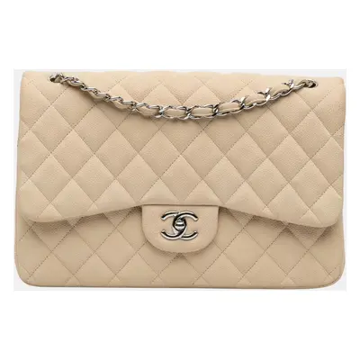 Chanel Beige Jumbo Classic Caviar Double Flap