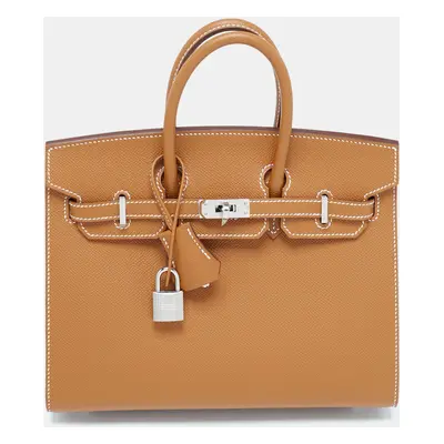 Hermes Gold Epsom Leather Palladium Finish Birkin Sellier Bag