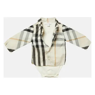 Burberry Kids Cream Nova Check Cotton Unisex Shirt Bodysuit 3M