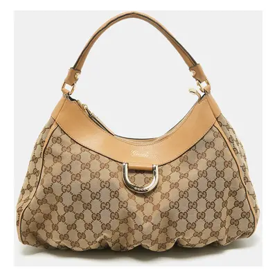 Gucci Beige GG Canvas and Leather Abbey D-Ring Shoulder Bag