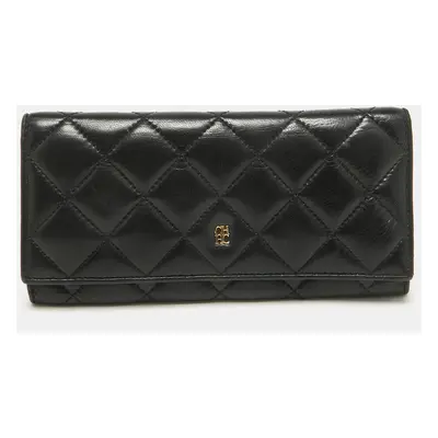 CH Carolina Herrera Black Quilted Leather Trifold Wallet