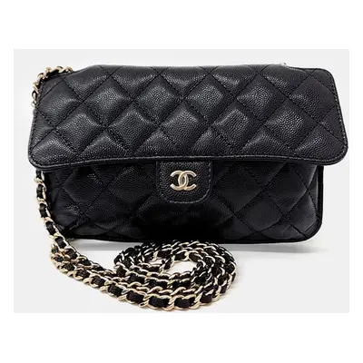 Chanel Black Leather Foldable Chain Shoulder Bag