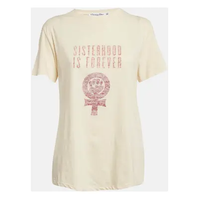 Dior Cream Printed Cotton and Linen Crew Neck T-Shirt