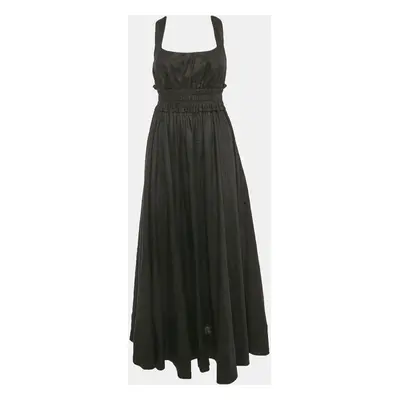 Alemais Black Linen Shirring Gathered Maxi Dress