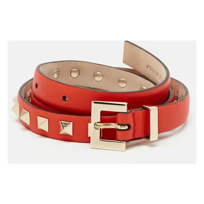 Valentino Red Leather Rockstud Slim Belt