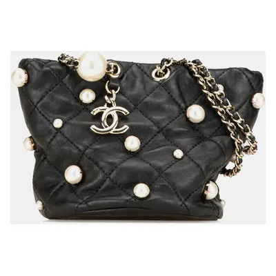 Chanel Black Lambskin Leather Pearl Mini Shoulder Bag