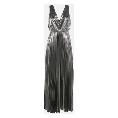 Aidan Mattox Silver Plisse Sleeveless Maxi Dress