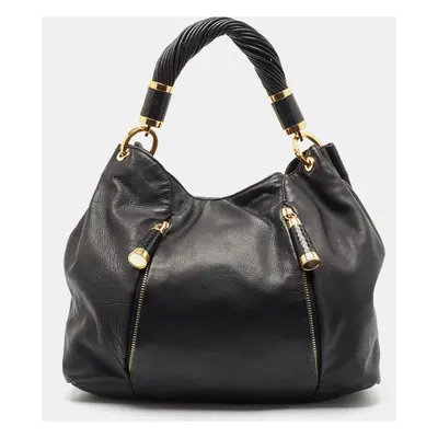 Michael Kors Black Leather and Snakeskin Embossed Tonne Hobo