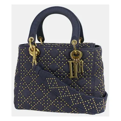 Dior Navy Blue Medium Denim Cannage Studded Supple Lady Dior