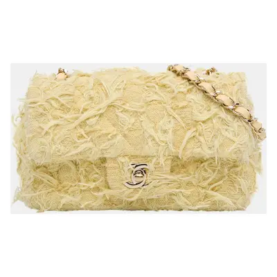 Chanel Yellow Mini Rectangular Classic Tweed Fringed Single Flap