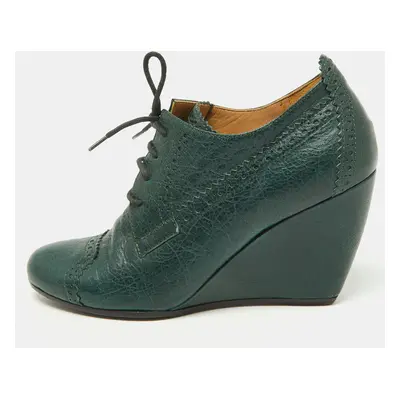 Balenciaga Green Brogue Leather Wedge Derby Size