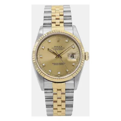 Rolex Champagne Diamond 18k Yellow Gold Stainless Steel Datejust Automatic Men's Wristwatch mm