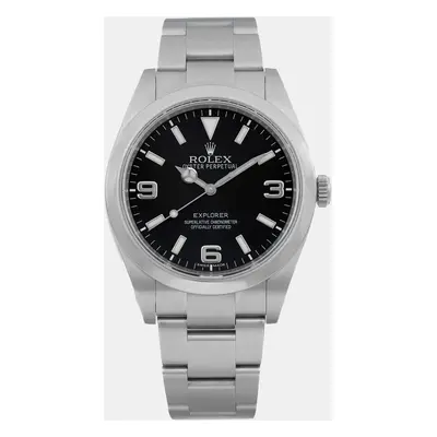 Rolex Black Stainless Steel Explorer Automatic Men's Wristwatch